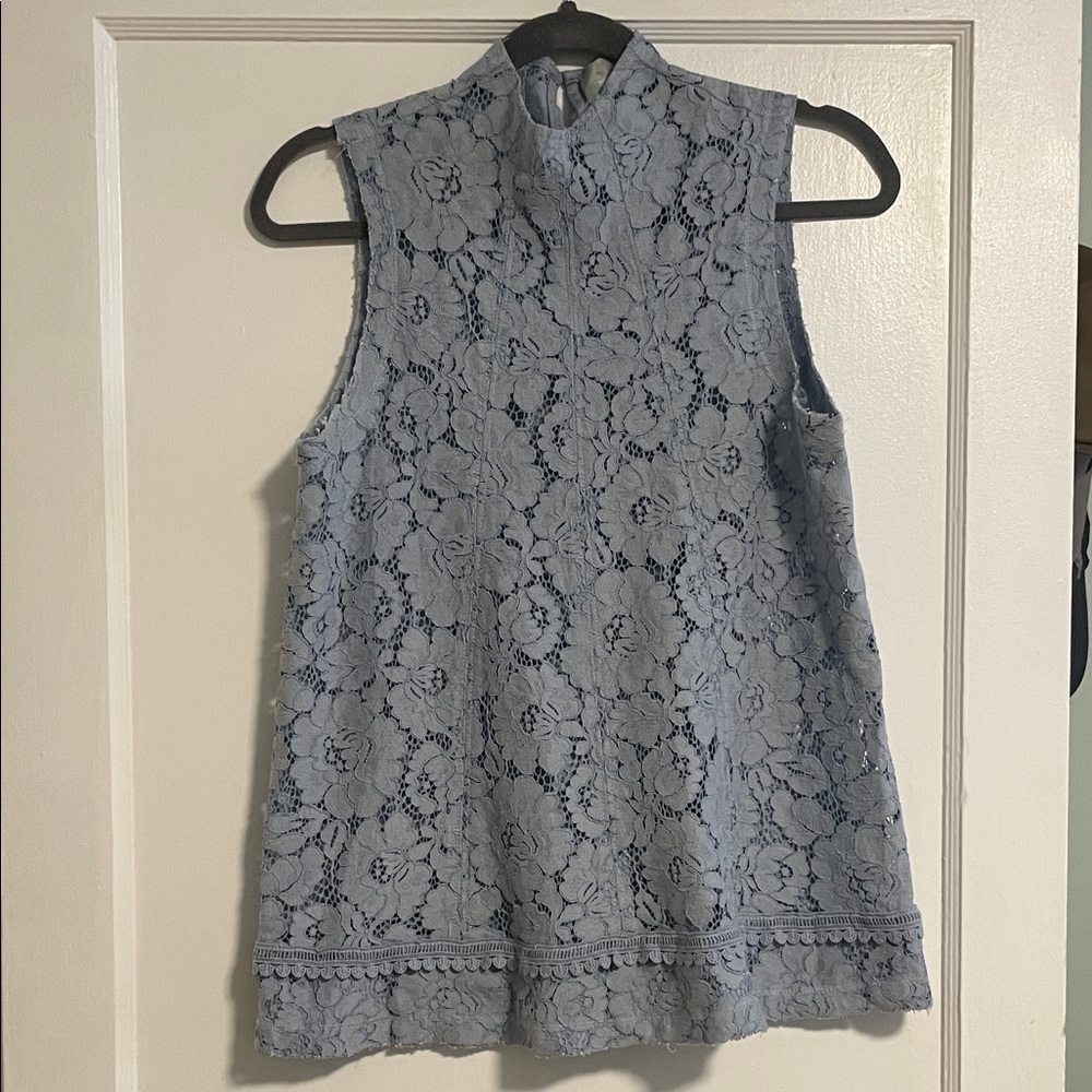 Anthropologie Sleeveless Lace Mock-Neck Camisole - Light Blue